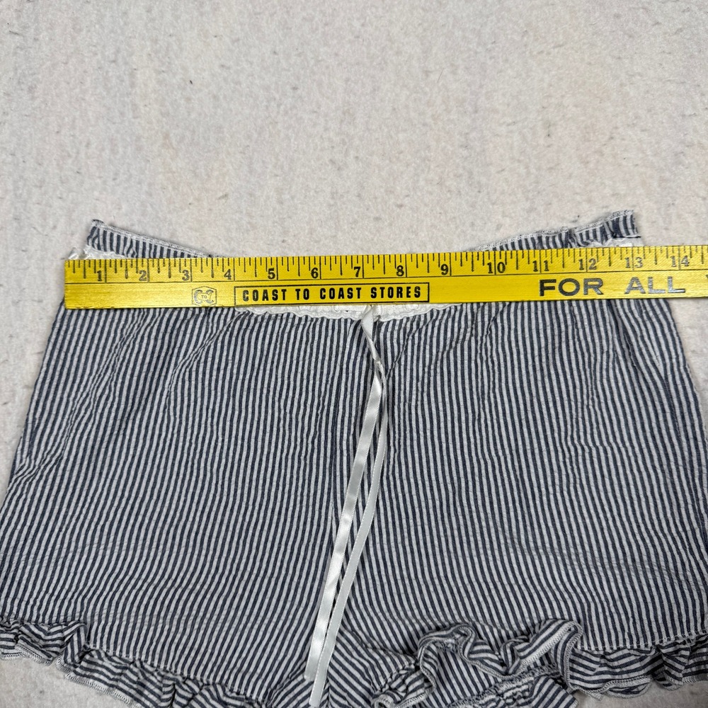 Full Tilt Blue White Striped Ruffle Pajama Shorts Lace Trim Bow Size L - Picture 6 of 7
